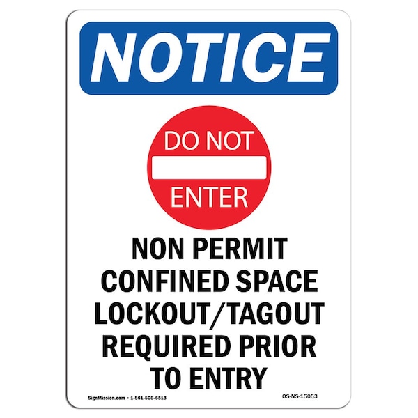 OSHA Sign, Non Permit Confined With Symbol, 5in X 3.5in Decal, 10PK, 3.5" W, 5" H, Portrait, PK10